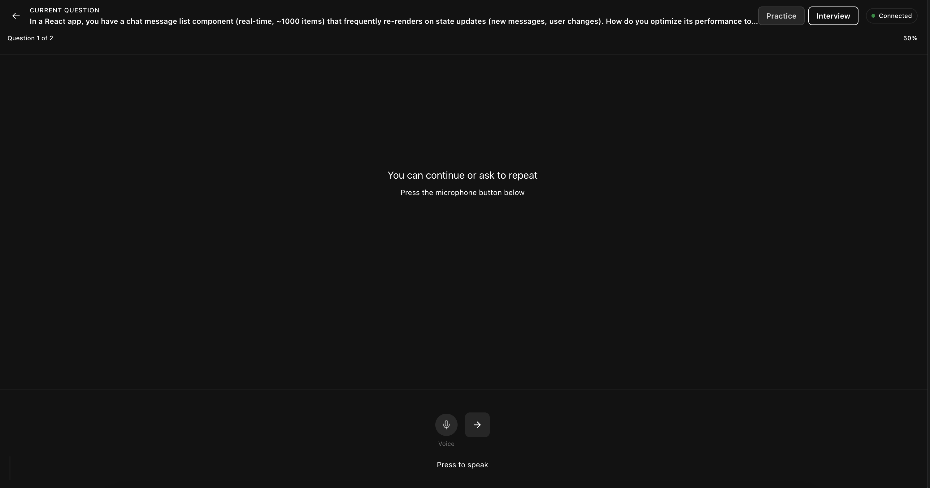 Interview Screen - AI-powered voice interview in progress